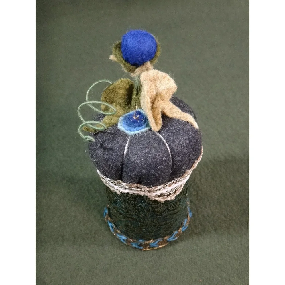 UNUSUAL felt tapestry fabric floral pin cushion HANDCRAFTED